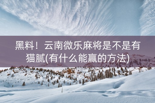 黑料！云南微乐麻将是不是有猫腻(有什么能赢的方法)