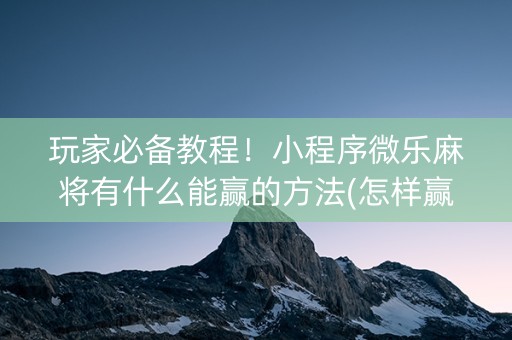 玩家必备教程！小程序微乐麻将有什么能赢的方法(怎样赢的几率大)