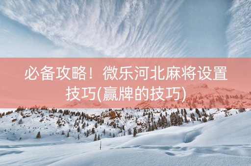必备攻略！微乐河北麻将设置技巧(赢牌的技巧)