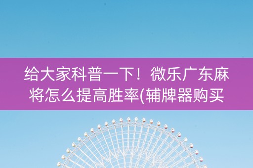 给大家科普一下！微乐广东麻将怎么提高胜率(辅牌器购买)