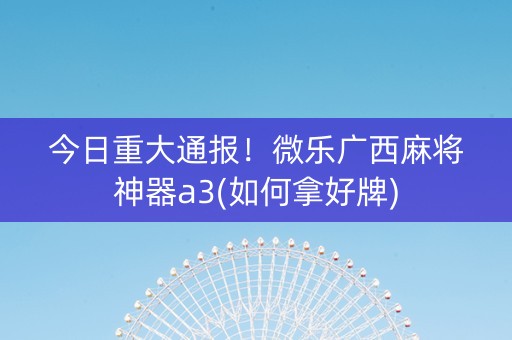 今日重大通报！微乐广西麻将神器a3(如何拿好牌)