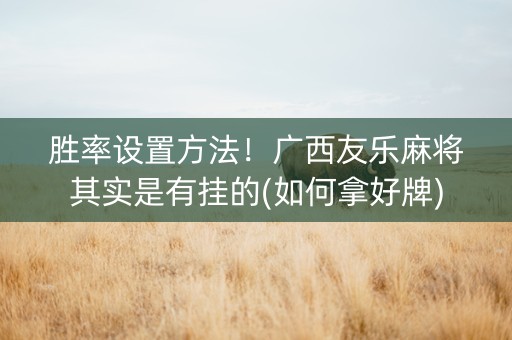 胜率设置方法！广西友乐麻将其实是有挂的(如何拿好牌)