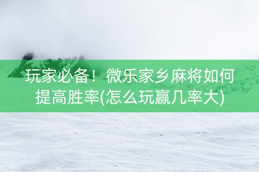 玩家必备！微乐家乡麻将如何提高胜率(怎么玩赢几率大)
