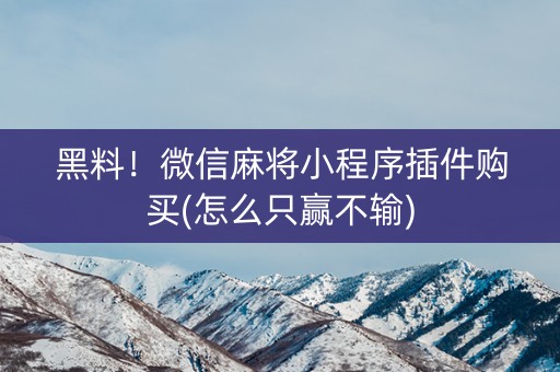 黑料！微信麻将小程序插件购买(怎么只赢不输)