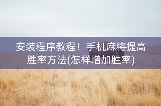 安装程序教程！手机麻将提高胜率方法(怎样增加胜率)