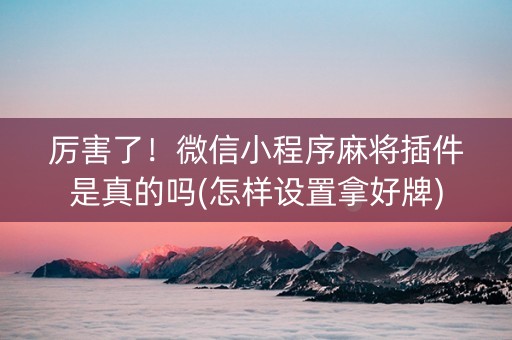厉害了！微信小程序麻将插件是真的吗(怎样设置拿好牌)