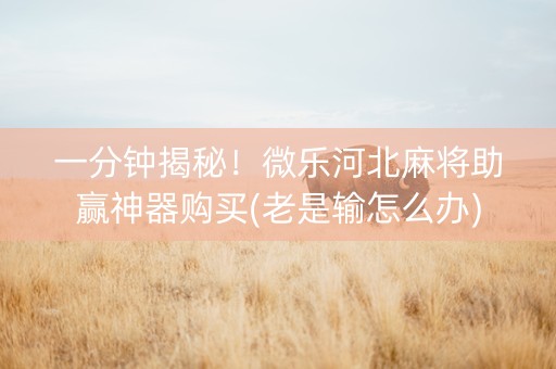 一分钟揭秘！微乐河北麻将助赢神器购买(老是输怎么办)