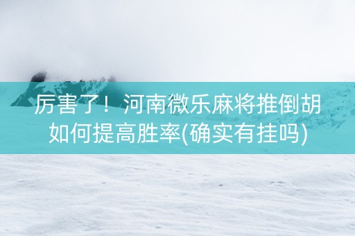 厉害了！河南微乐麻将推倒胡如何提高胜率(确实有挂吗)