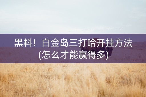 黑料！白金岛三打哈开挂方法(怎么才能赢得多)