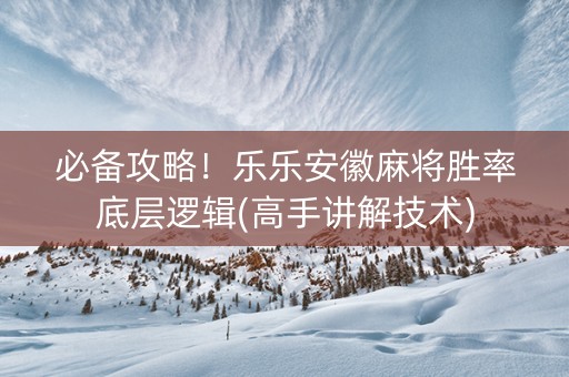 必备攻略！乐乐安徽麻将胜率底层逻辑(高手讲解技术)