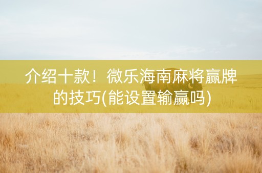 介绍十款！微乐海南麻将赢牌的技巧(能设置输赢吗)