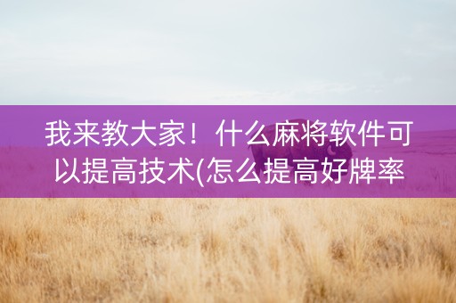 我来教大家！什么麻将软件可以提高技术(怎么提高好牌率)
