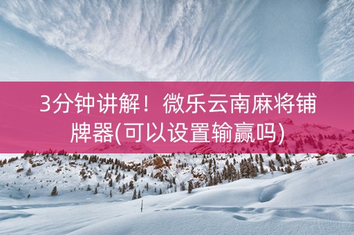 3分钟讲解！微乐云南麻将铺牌器(可以设置输赢吗)