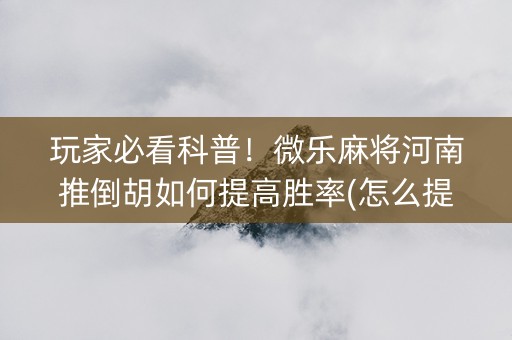 玩家必看科普！微乐麻将河南推倒胡如何提高胜率(怎么提高好牌几率)