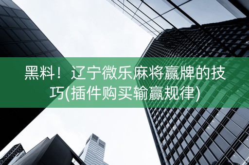 黑料！辽宁微乐麻将赢牌的技巧(插件购买输赢规律)