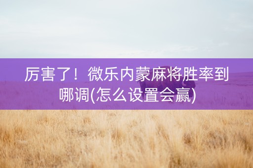 厉害了！微乐内蒙麻将胜率到哪调(怎么设置会赢)