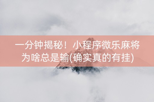 一分钟揭秘！小程序微乐麻将为啥总是输(确实真的有挂)