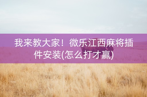 我来教大家！微乐江西麻将插件安装(怎么打才赢)
