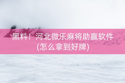 黑料！河北微乐麻将助赢软件(怎么拿到好牌)