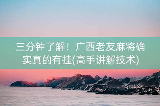 三分钟了解！广西老友麻将确实真的有挂(高手讲解技术)