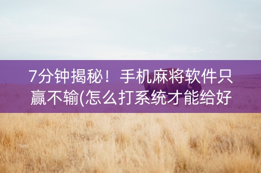 7分钟揭秘！手机麻将软件只赢不输(怎么打系统才能给好牌)