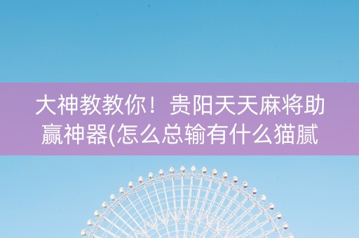大神教教你！贵阳天天麻将助赢神器(怎么总输有什么猫腻)
