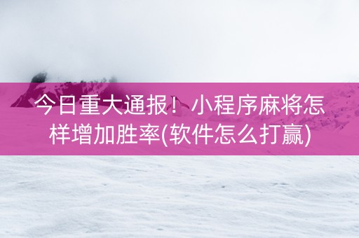 今日重大通报！小程序麻将怎样增加胜率(软件怎么打赢)