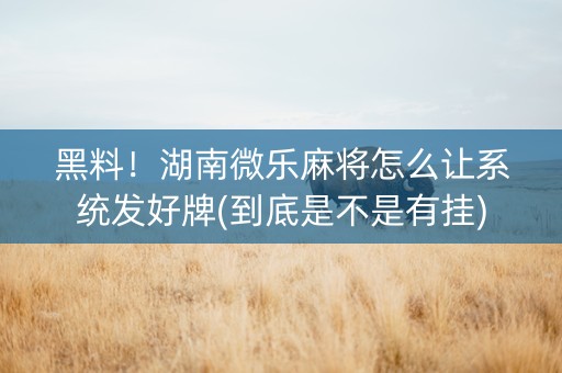 黑料！湖南微乐麻将怎么让系统发好牌(到底是不是有挂)
