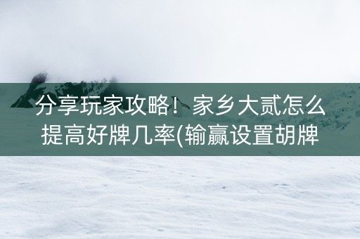 分享玩家攻略！家乡大贰怎么提高好牌几率(输赢设置胡牌规律)
