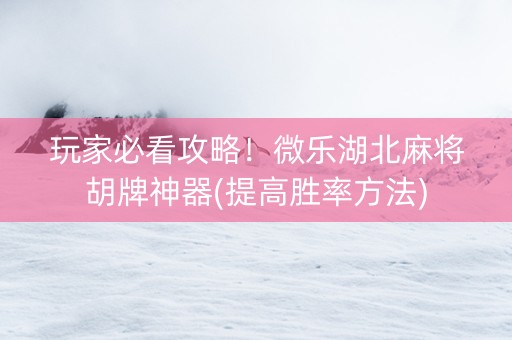玩家必看攻略！微乐湖北麻将胡牌神器(提高胜率方法)