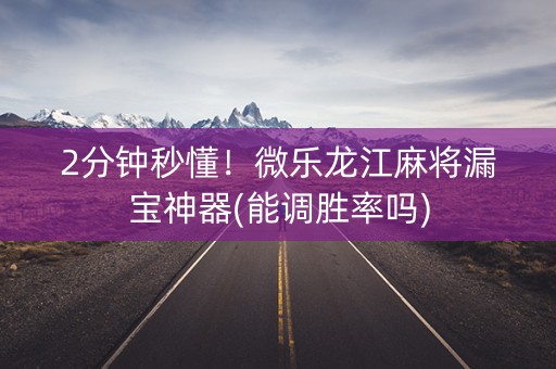 2分钟秒懂！微乐龙江麻将漏宝神器(能调胜率吗)