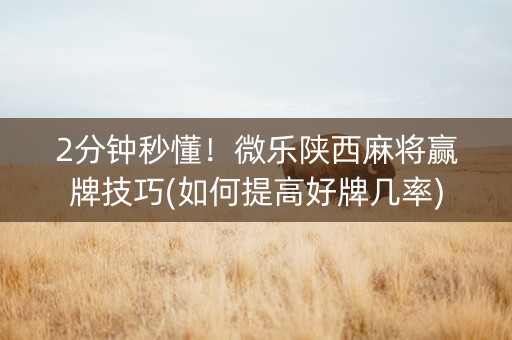 2分钟秒懂！微乐陕西麻将赢牌技巧(如何提高好牌几率)