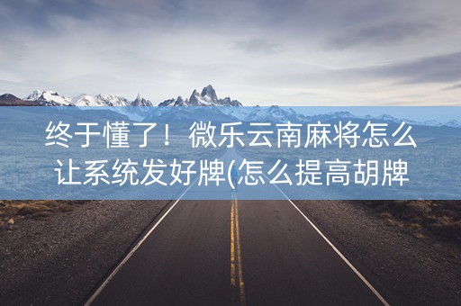 终于懂了！微乐云南麻将怎么让系统发好牌(怎么提高胡牌率)