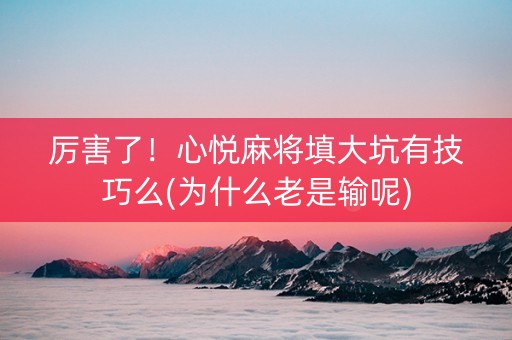 厉害了！心悦麻将填大坑有技巧么(为什么老是输呢)