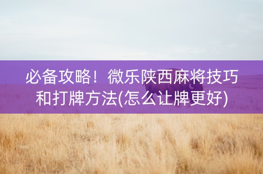 必备攻略！微乐陕西麻将技巧和打牌方法(怎么让牌更好)