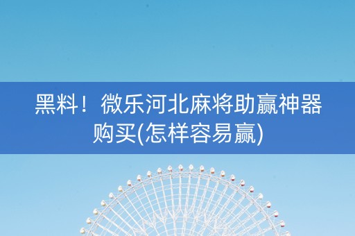 黑料！微乐河北麻将助赢神器购买(怎样容易赢)