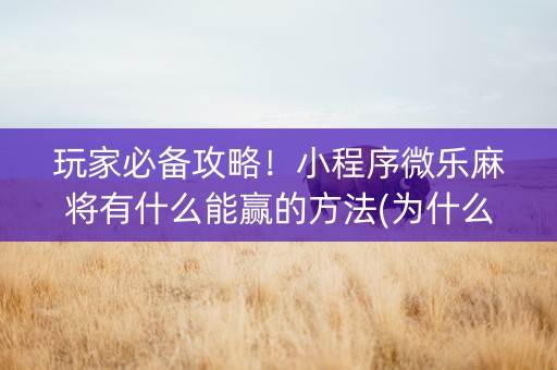 玩家必备攻略！小程序微乐麻将有什么能赢的方法(为什么老是输呢)