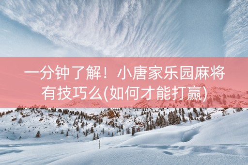 一分钟了解！小唐家乐园麻将有技巧么(如何才能打赢)