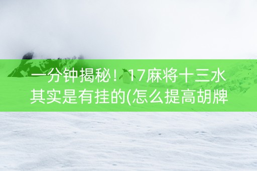 一分钟揭秘！17麻将十三水其实是有挂的(怎么提高胡牌率)