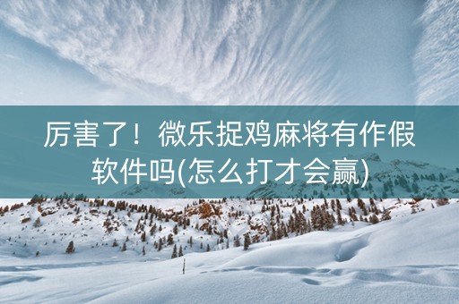 厉害了！微乐捉鸡麻将有作假软件吗(怎么打才会赢)