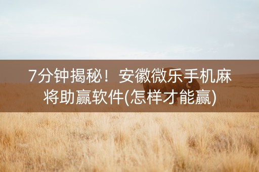 7分钟揭秘！安徽微乐手机麻将助赢软件(怎样才能赢)