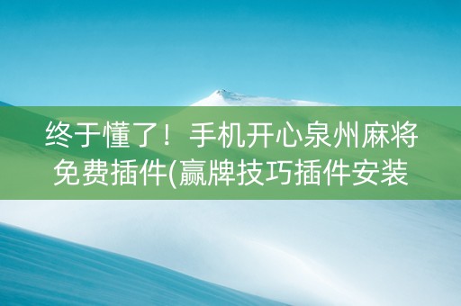 终于懂了！手机开心泉州麻将免费插件(赢牌技巧插件安装)