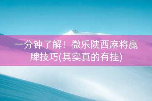 一分钟了解！微乐陕西麻将赢牌技巧(其实真的有挂)