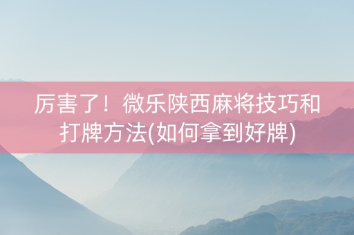 厉害了！微乐陕西麻将技巧和打牌方法(如何拿到好牌)