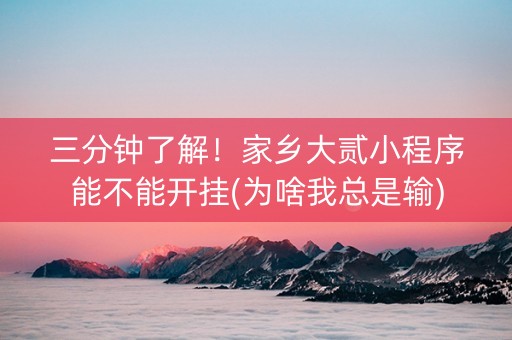 三分钟了解！家乡大贰小程序能不能开挂(为啥我总是输)