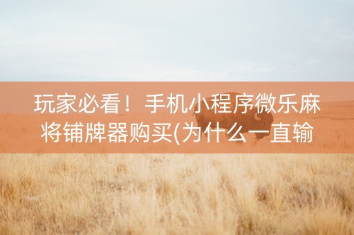 玩家必看！手机小程序微乐麻将铺牌器购买(为什么一直输)