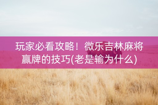 玩家必看攻略！微乐吉林麻将赢牌的技巧(老是输为什么)