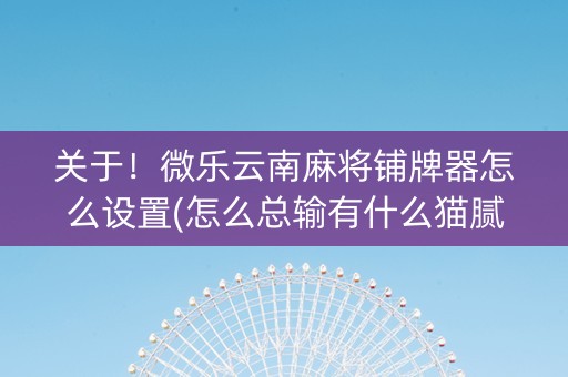 关于！微乐云南麻将铺牌器怎么设置(怎么总输有什么猫腻)