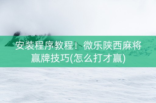 安装程序教程！微乐陕西麻将赢牌技巧(怎么打才赢)