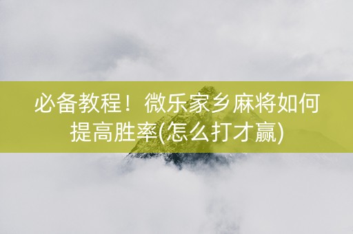 必备教程！微乐家乡麻将如何提高胜率(怎么打才赢)